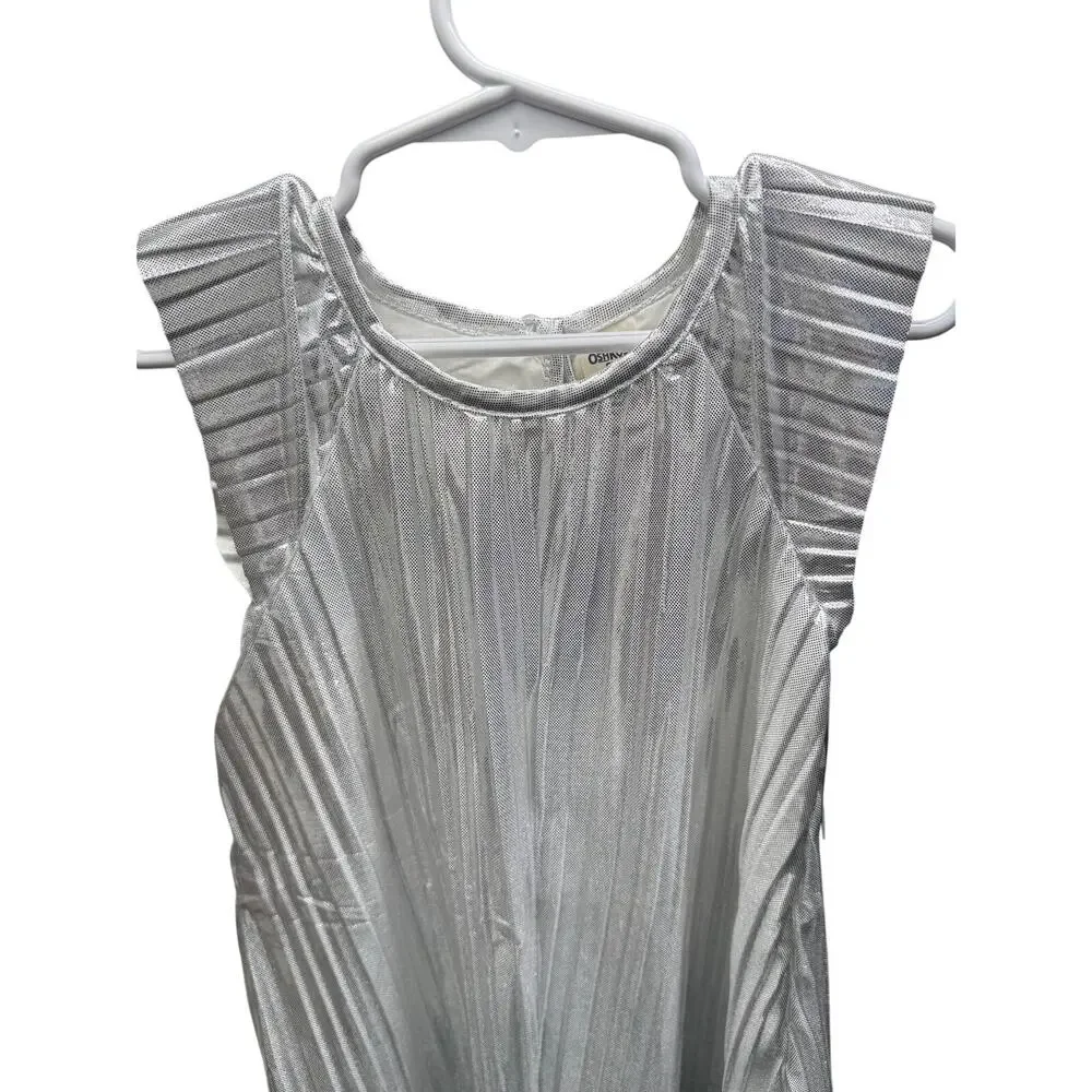 OshKosh B'gosh Silver Metallic Foil Pleated Dress 2T NWT Holiday
